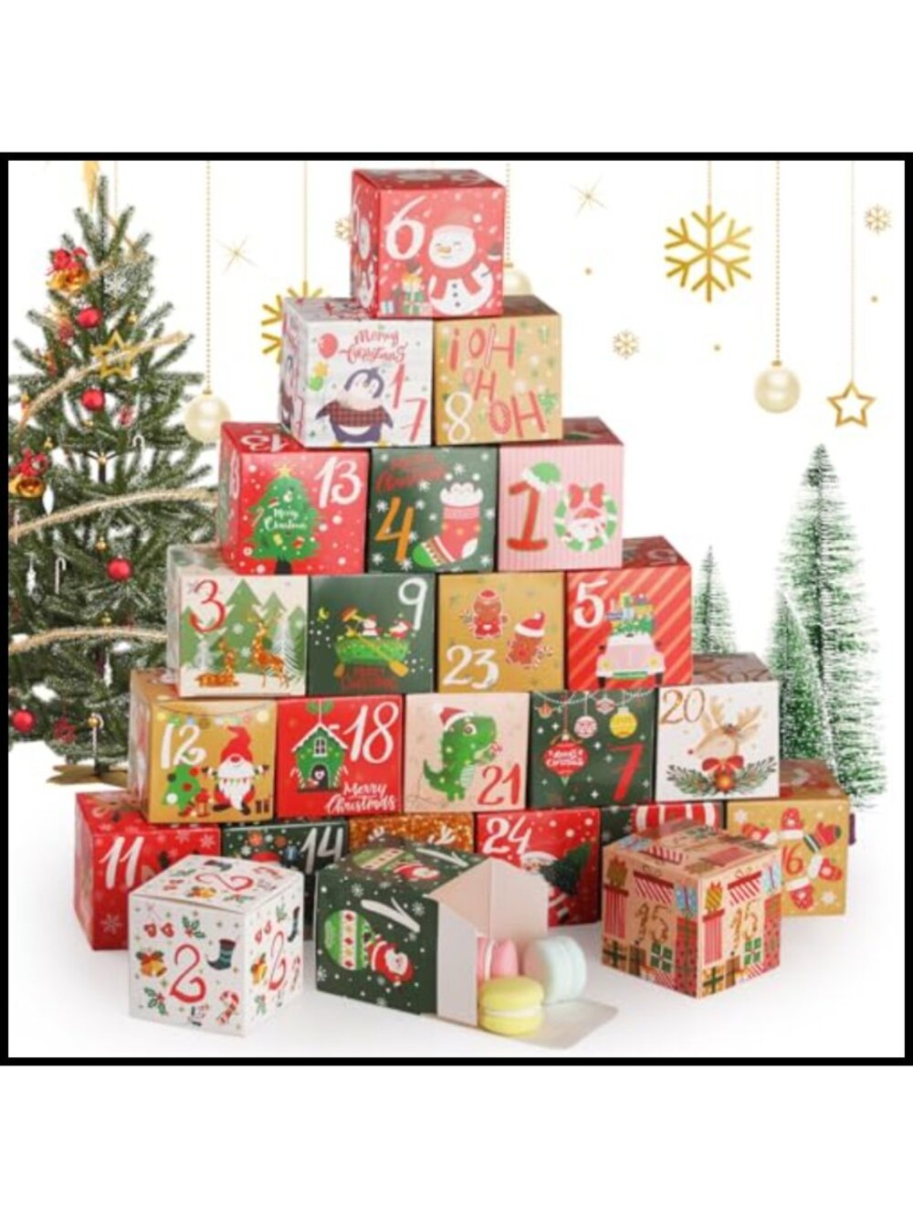 24 Pcs DIY Advent Calendar Boxes Kraft Paper Christmas Countdown Gift Boxes